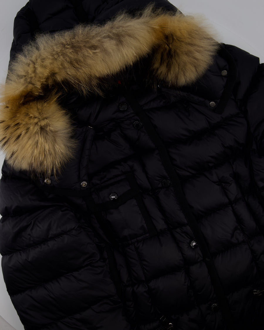 Moncler Black Long Sleeve Puffer Jacket with Raccoon Fur Hood Detail Size 5 (UK XXL)