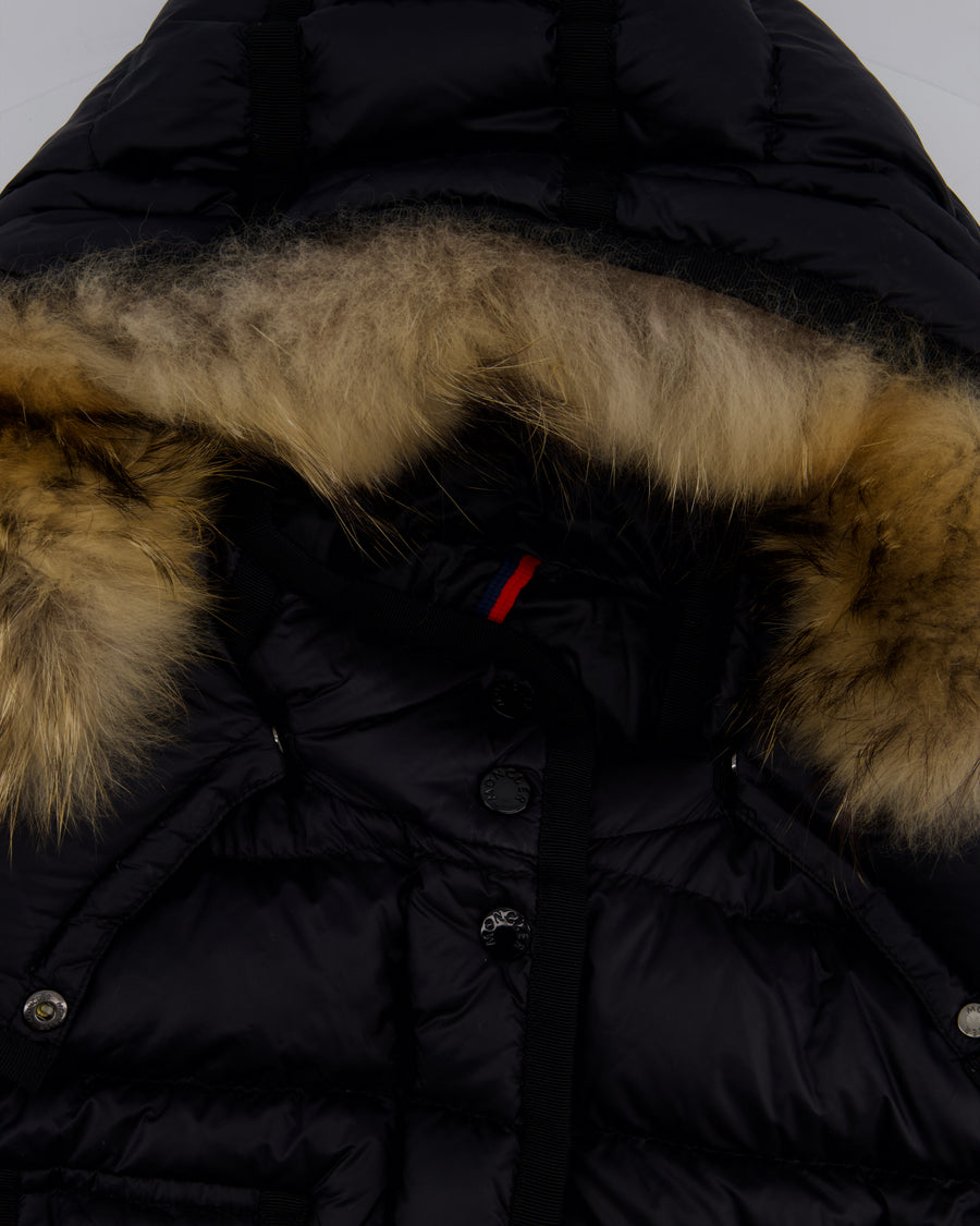 Moncler Black Long Sleeve Puffer Jacket with Raccoon Fur Hood Detail Size 5 (UK XXL)