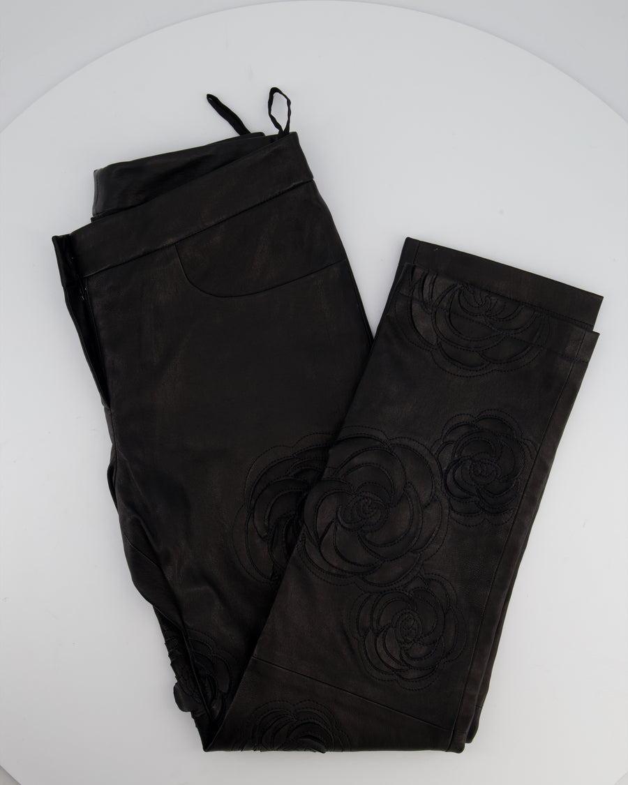 Chanel FW/2010 Black Leather Camellia Leather Pants Size FR 36 (UK 8) RRP: £4,170
