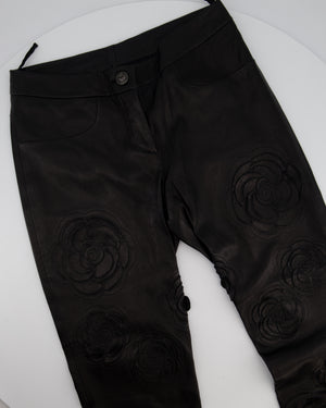 Chanel FW/2010 Black Leather Camellia Leather Pants Size FR 36 (UK 8) RRP: £4,170