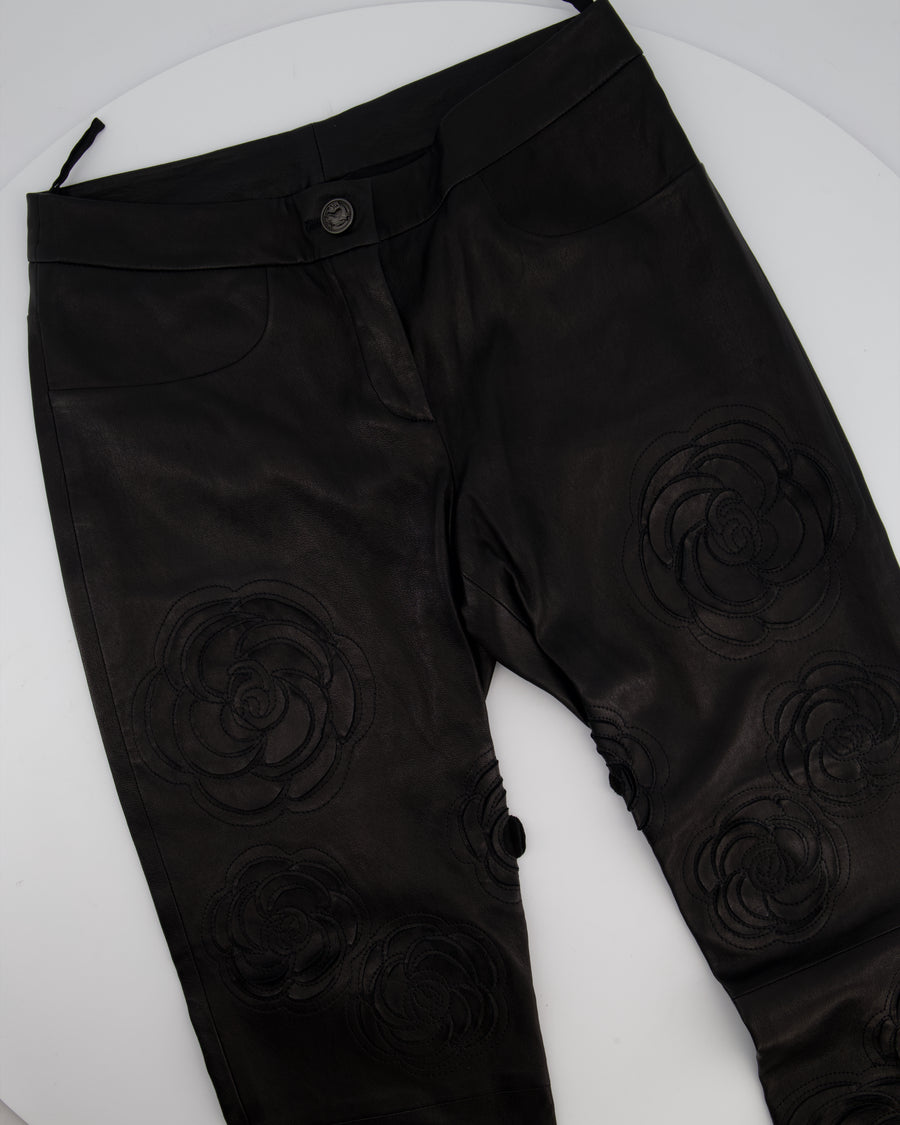 Chanel FW/2010 Black Leather Camellia Leather Pants Size FR 36 (UK 8) RRP: £4,170