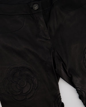 Chanel FW/2010 Black Leather Camellia Leather Pants Size FR 36 (UK 8) RRP: £4,170