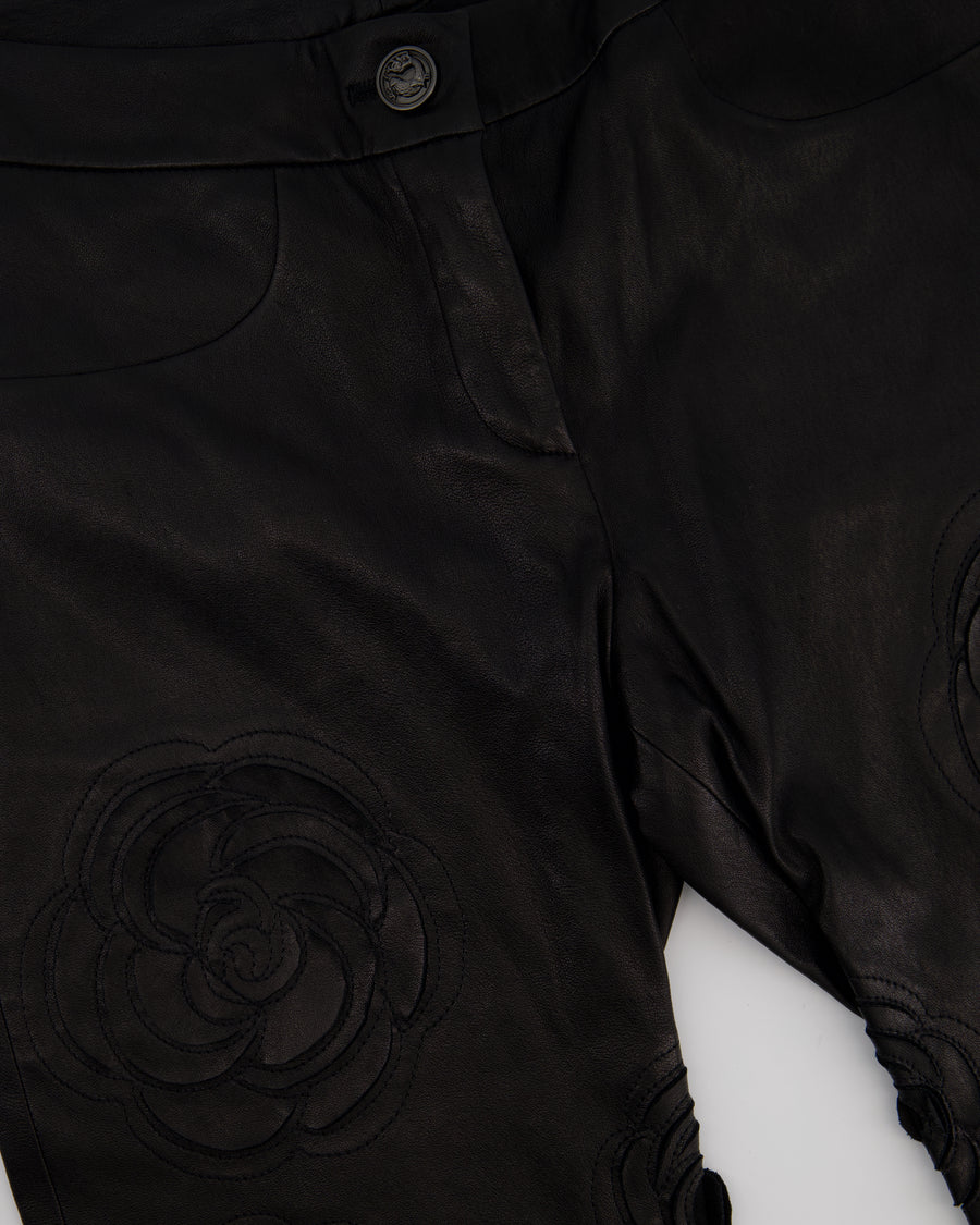 Chanel FW/2010 Black Leather Camellia Leather Pants Size FR 36 (UK 8) RRP: £4,170