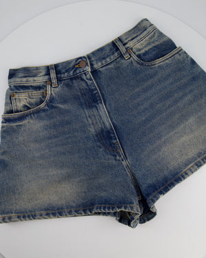 Prada Blue Denim Shorts with Logo Plaque Detail Size IT 40 (UK 8)