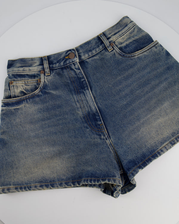 Prada Blue Denim Shorts with Logo Plaque Detail Size IT 40 (UK 8)