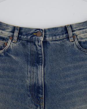 Prada Blue Denim Shorts with Logo Plaque Detail Size IT 40 (UK 8)