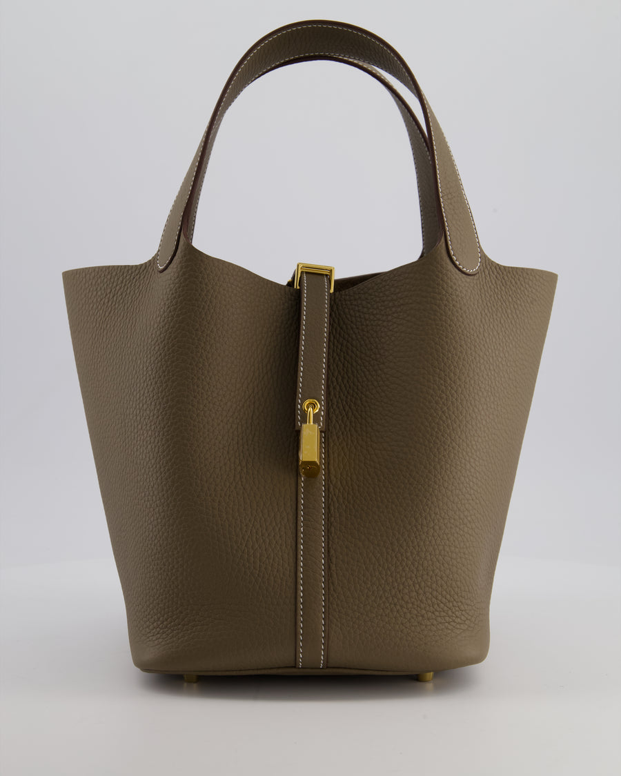 *HOT & RARE* Hermès Picotin 22 Lock Bag in Etoupe Clemence Leather with Gold Hardware