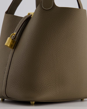 *HOT & RARE* Hermès Picotin 22 Lock Bag in Etoupe Clemence Leather with Gold Hardware
