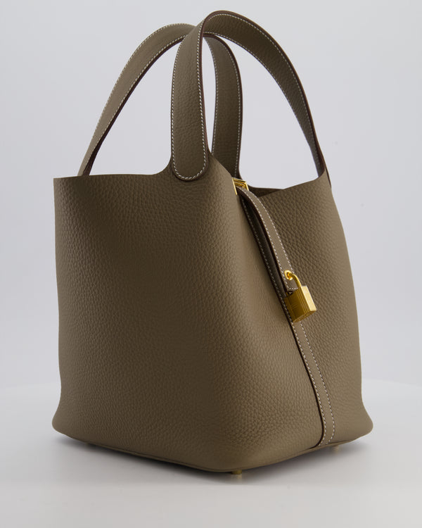 *HOT & RARE* Hermès Picotin 22 Lock Bag in Etoupe Clemence Leather with Gold Hardware
