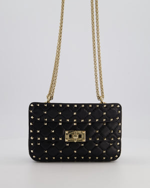 *FIRE PRICE* Valentino Black Small Rockstud Spike Top Handle Bag in Lambskin Leather with Champagne Gold Studs & Chain Detail RRP £2,150