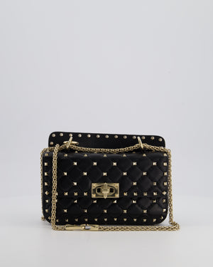 *FIRE PRICE* Valentino Black Small Rockstud Spike Top Handle Bag in Lambskin Leather with Champagne Gold Studs & Chain Detail RRP £2,150