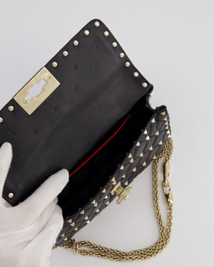 *FIRE PRICE* Valentino Black Small Rockstud Spike Top Handle Bag in Lambskin Leather with Champagne Gold Studs & Chain Detail RRP £2,150