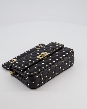*FIRE PRICE* Valentino Black Small Rockstud Spike Top Handle Bag in Lambskin Leather with Champagne Gold Studs & Chain Detail RRP £2,150
