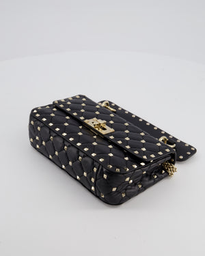 *FIRE PRICE* Valentino Black Small Rockstud Spike Top Handle Bag in Lambskin Leather with Champagne Gold Studs & Chain Detail RRP £2,150