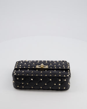 *FIRE PRICE* Valentino Black Small Rockstud Spike Top Handle Bag in Lambskin Leather with Champagne Gold Studs & Chain Detail RRP £2,150