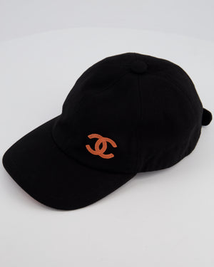 Chanel Black Canvas Baseball Cap with Coral CC Logo