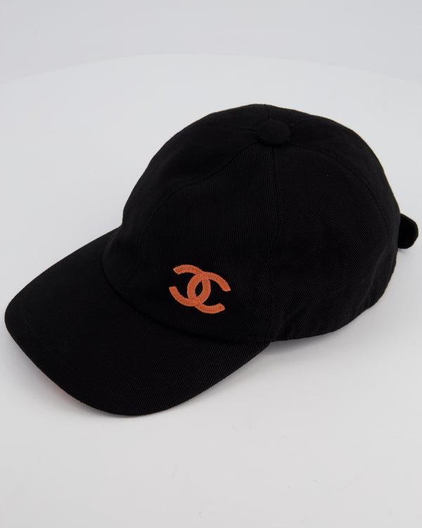 Chanel Black Canvas Baseball Cap with Coral CC Logo