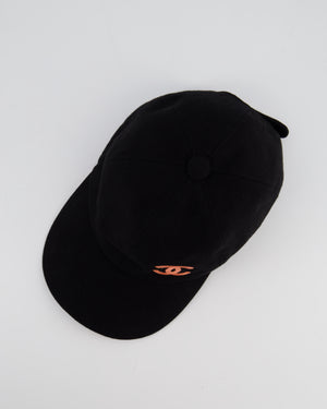 Chanel Black Canvas Baseball Cap with Coral CC Logo