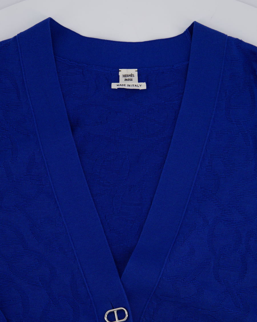 Hermès Electric Blue Silk & Cotton Long Cardigan with Chaine D'Ancre Buttons Size FR 36 (UK 8)