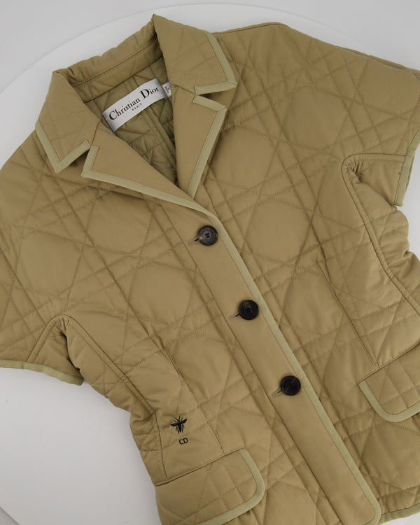 Christian Dior Camel Quilted Short Sleeve Bar Jacket with Bee Logo Detail Size FR 40 (UK 12)