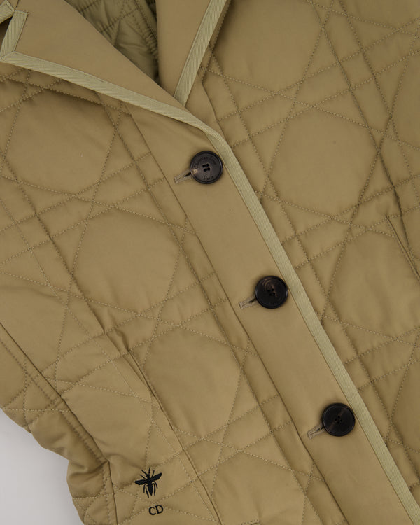 Christian Dior Camel Quilted Short Sleeve Bar Jacket with Bee Logo Detail Size FR 40 (UK 12)