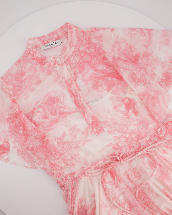 Christian Dior Light Pink, White Toile de Jouy Sauvage Cotton Printed Midi Dress Size FR 38 (UK 10)