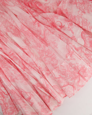 Christian Dior Light Pink, White Toile de Jouy Sauvage Cotton Printed Midi Dress Size FR 38 (UK 10)