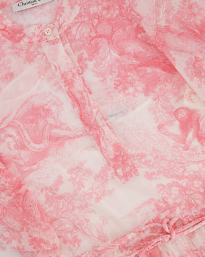 Christian Dior Light Pink, White Toile de Jouy Sauvage Cotton Printed Midi Dress Size FR 38 (UK 10)