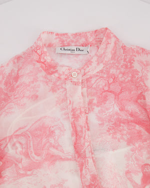 Christian Dior Light Pink, White Toile de Jouy Sauvage Cotton Printed Midi Dress Size FR 38 (UK 10)