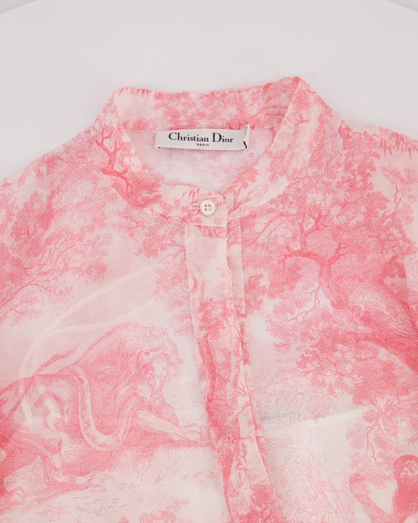 Christian Dior Light Pink, White Toile de Jouy Sauvage Cotton Printed Midi Dress Size FR 38 (UK 10)
