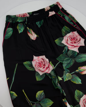 Dolce & Gabbana Black Floral Print Silk Trousers Size IT 42 (UK 12)