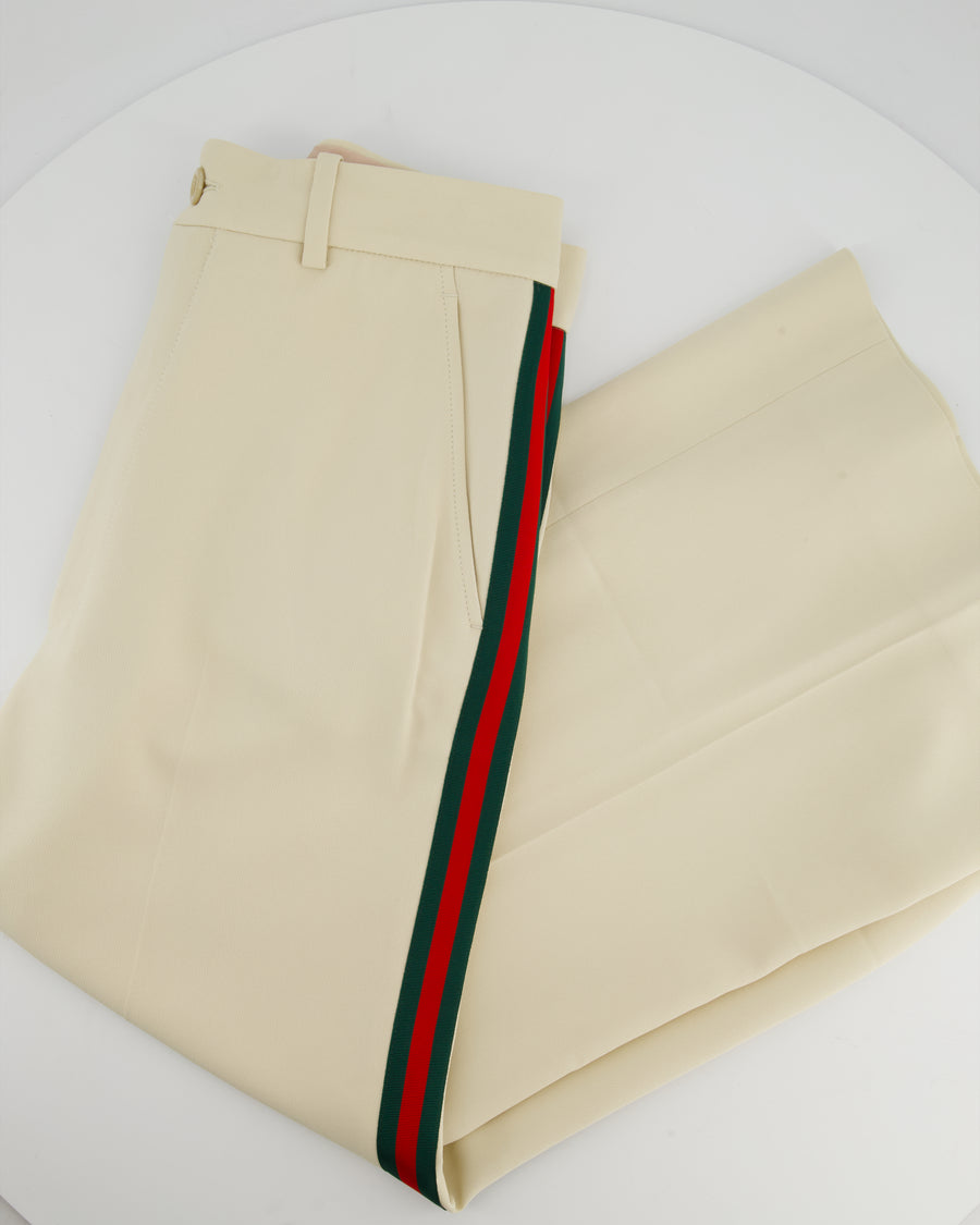 Gucci Beige Web Stripe Wide Leg Culotte Trousers Size IT 42 (UK 10)