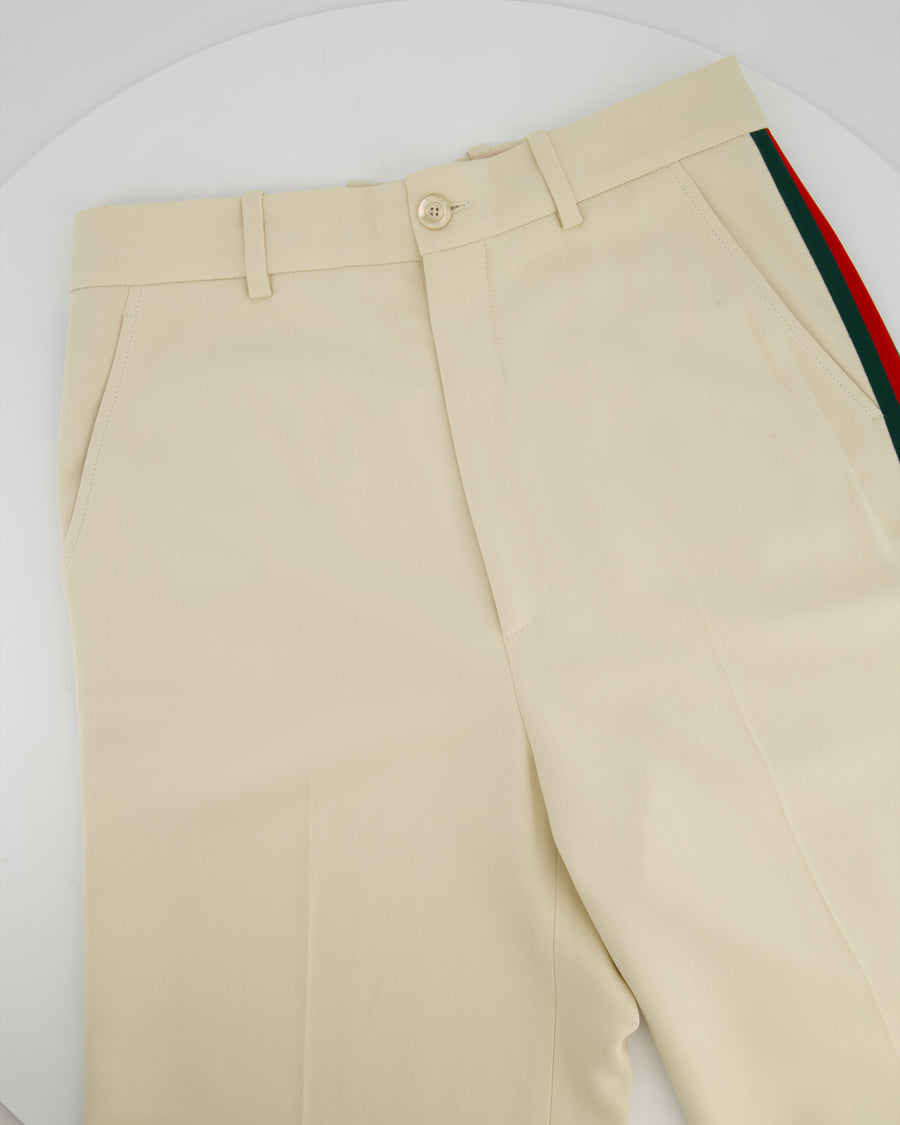Gucci Beige Web Stripe Wide Leg Culotte Trousers Size IT 42 (UK 10)