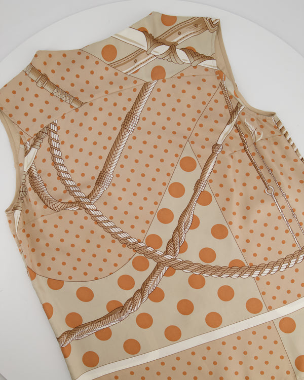 Hermès Beige, Cream Silk 'Clic Clac à Pois' Print Pyjama Top & Trouser Set Size FR 38 (UK 10)
