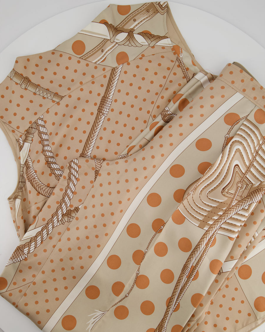 Hermès Beige, Cream Silk 'Clic Clac à Pois' Print Pyjama Top & Trouser Set Size FR 38 (UK 10)