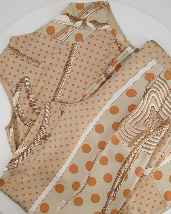 Hermès Beige, Cream Silk 'Clic Clac à Pois' Print Pyjama Top & Trouser Set Size FR 38 (UK 10)