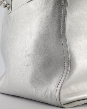 *HOT* Chanel Metallic Silver Deauville Tote Bag in Aged Calfskin Leather with Silver Hardware