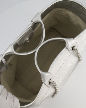 *HOT* Chanel Metallic Silver Deauville Tote Bag in Aged Calfskin Leather with Silver Hardware