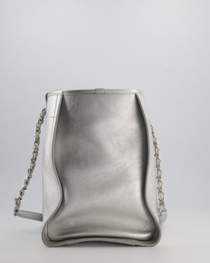 *HOT* Chanel Metallic Silver Deauville Tote Bag in Aged Calfskin Leather with Silver Hardware