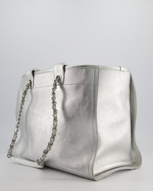 *HOT* Chanel Metallic Silver Deauville Tote Bag in Aged Calfskin Leather with Silver Hardware