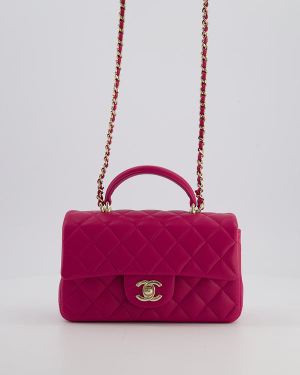 Chanel Mini Rectangular Top Handle Bag in Hibiscus Pink Lambskin Leather with Champagne Gold Hardware