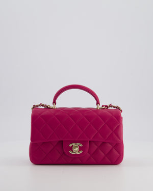 Chanel Mini Rectangular Top Handle Bag in Hibiscus Pink Lambskin Leather with Champagne Gold Hardware