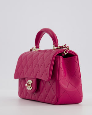 Chanel Mini Rectangular Top Handle Bag in Hibiscus Pink Lambskin Leather with Champagne Gold Hardware