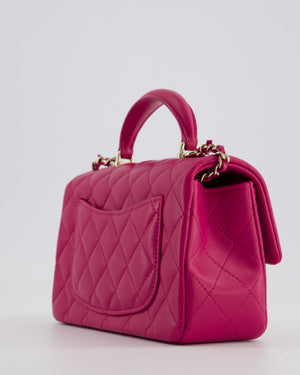 Chanel Mini Rectangular Top Handle Bag in Hibiscus Pink Lambskin Leather with Champagne Gold Hardware
