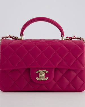 Chanel Mini Rectangular Top Handle Bag in Hibiscus Pink Lambskin Leather with Champagne Gold Hardware