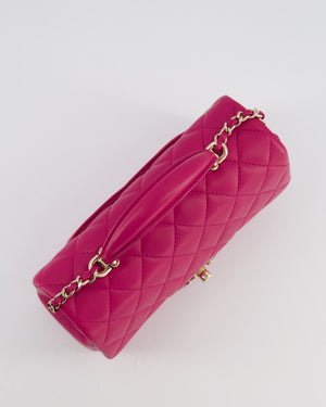Chanel Mini Rectangular Top Handle Bag in Hibiscus Pink Lambskin Leather with Champagne Gold Hardware