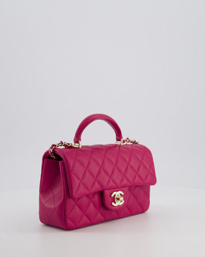 Chanel Mini Rectangular Top Handle Bag in Hibiscus Pink Lambskin Leather with Champagne Gold Hardware