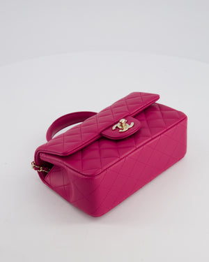 Chanel Mini Rectangular Top Handle Bag in Hibiscus Pink Lambskin Leather with Champagne Gold Hardware