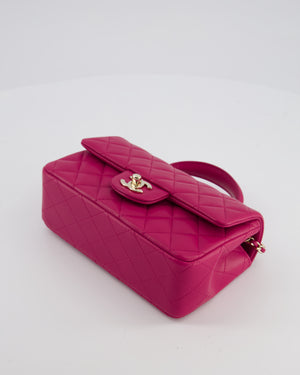 Chanel Mini Rectangular Top Handle Bag in Hibiscus Pink Lambskin Leather with Champagne Gold Hardware