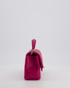 Chanel Mini Rectangular Top Handle Bag in Hibiscus Pink Lambskin Leather with Champagne Gold Hardware